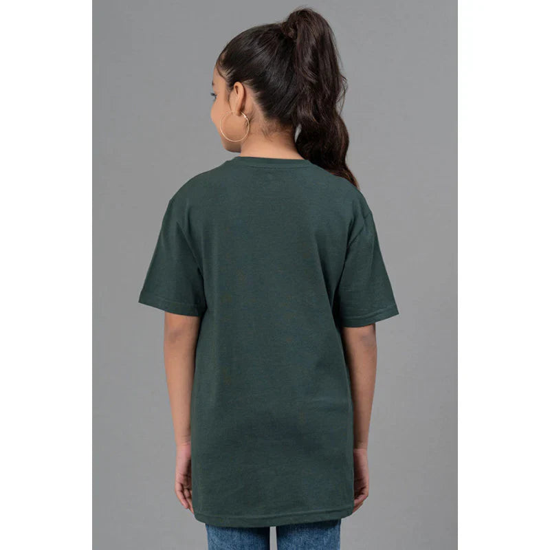 RedTape Kids Unisex T-Shirt- Best in Comfort and Ease| Cotton| Dark Green Colour| Round Neck| Casual look with chest print.