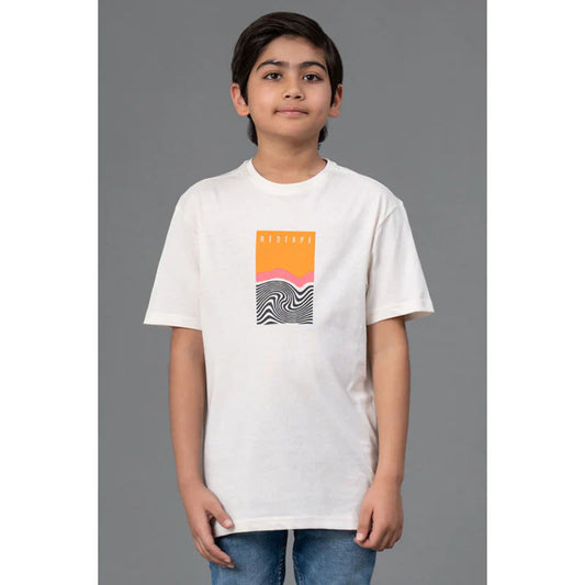 Red Tape Off White Graphic Print Round Neck 100% Cotton Kids Unisex T-Shirt