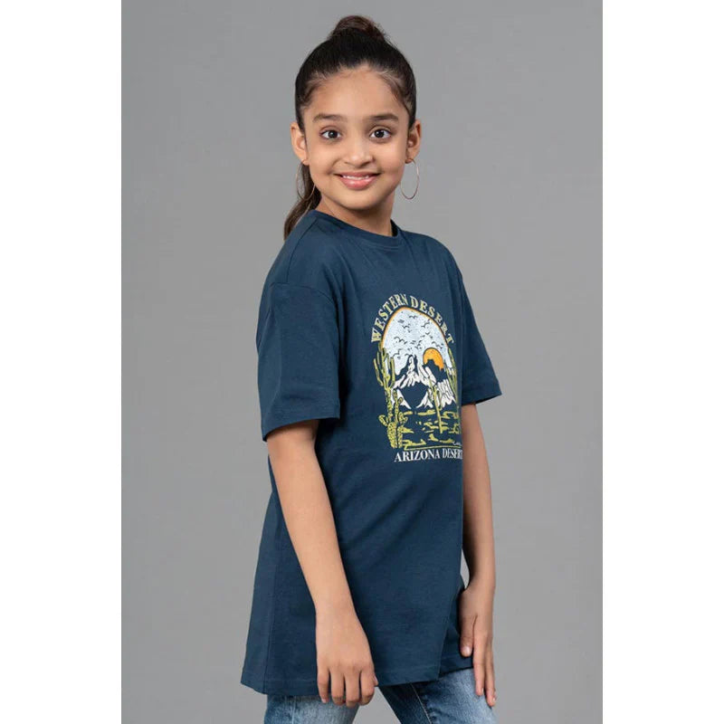 RedTape Unisex Kids T-Shirt- Best in Comfort and ease| Cotton| Deep Blue Colour| Round Neck| Regular Fit with chest print.