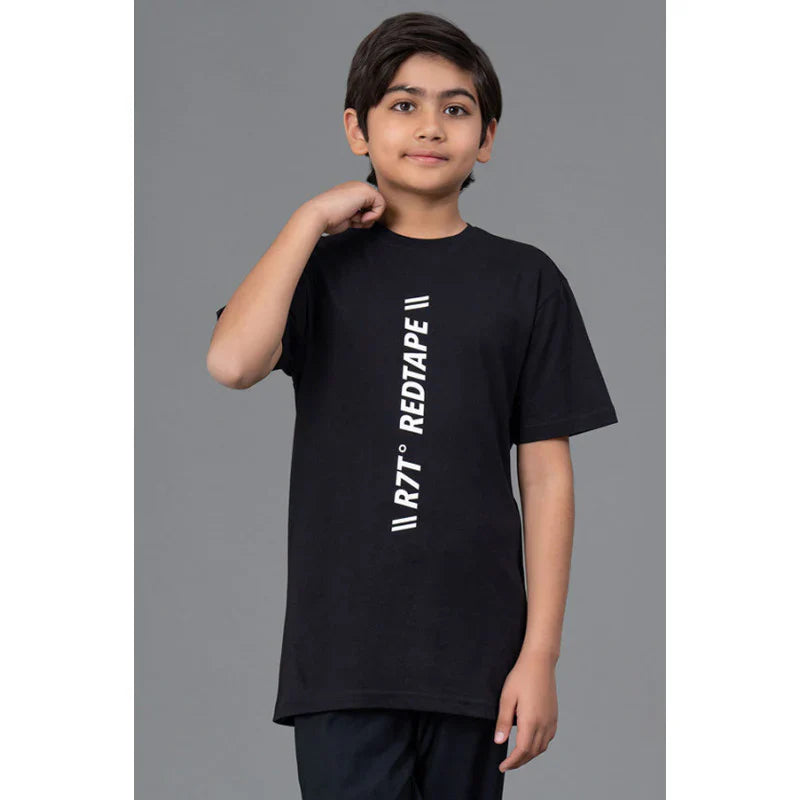 RedTape Unisex Kids T-Shirt- Best in Comfort| Cotton| Black Colour| Round Neck| Casual Look