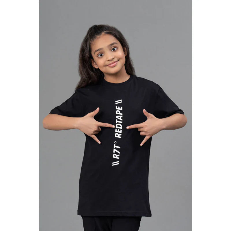 RedTape Unisex Kids T-Shirt- Best in Comfort| Cotton| Black Colour| Round Neck| Casual Look