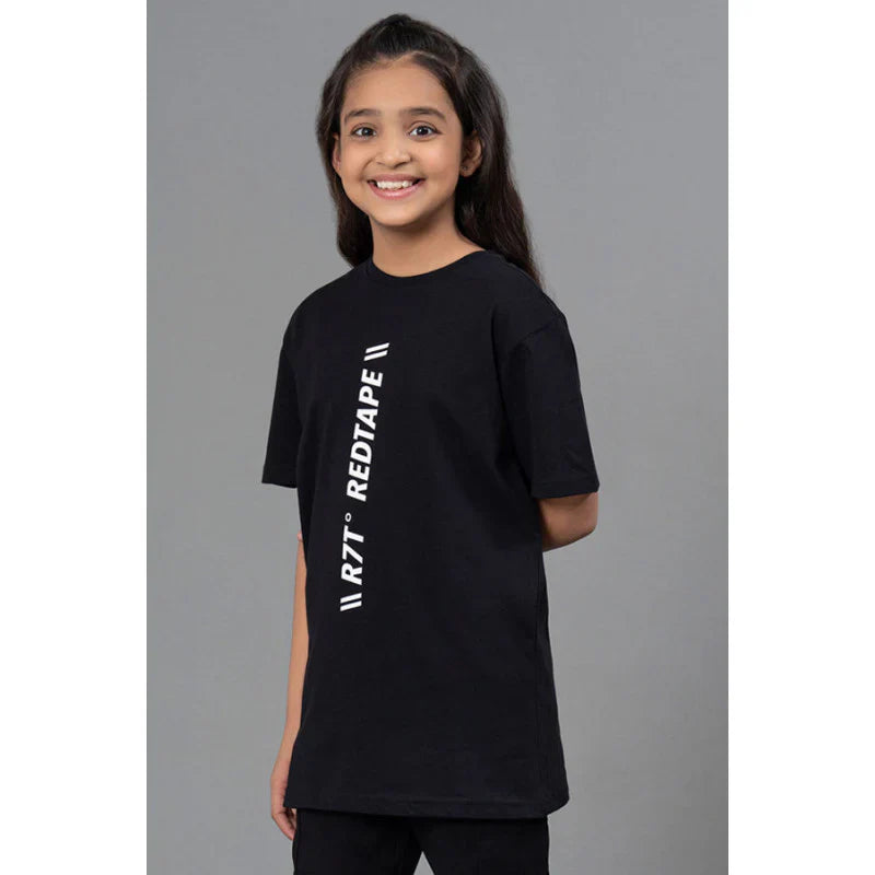 RedTape Unisex Kids T-Shirt- Best in Comfort| Cotton| Black Colour| Round Neck| Casual Look