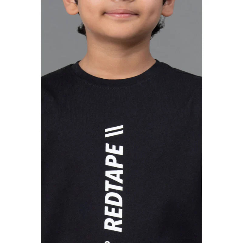 RedTape Unisex Kids T-Shirt- Best in Comfort| Cotton| Black Colour| Round Neck| Casual Look