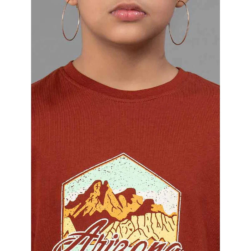 RedTape Kids Unisex T-Shirt- Best in Comfort and ease| Cotton| Rust Colour| Round Neck| Casual look with chest print.