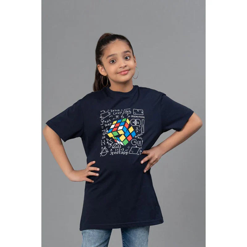 RedTape Unisex Kids T-Shirt- Best in Comfort| Cotton| Navy Colour| Round Neck| Casual Look