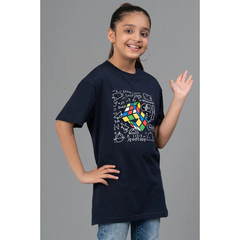 RedTape Unisex Kids T-Shirt- Best in Comfort| Cotton| Navy Colour| Round Neck| Casual Look