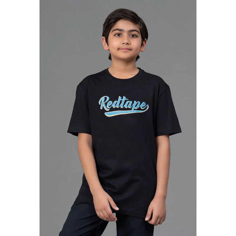 RedTape Kids Unisex T-Shirt- Best in Comfort| Cotton| Black Colour| Round Neck| Regular Fit