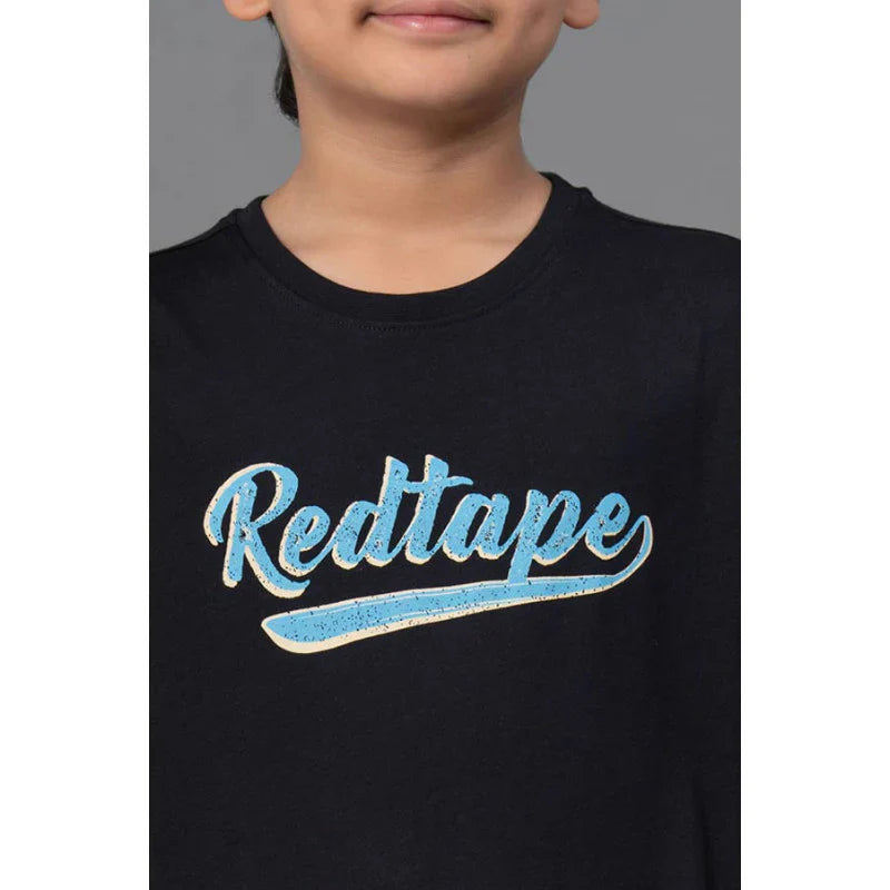 RedTape Kids Unisex T-Shirt- Best in Comfort| Cotton| Black Colour| Round Neck| Regular Fit