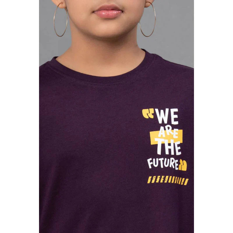 RedTape Unisex Kids T-Shirt- Best in Comfort| Cotton| Dark Purple Colour| Round Neck| Casual Look