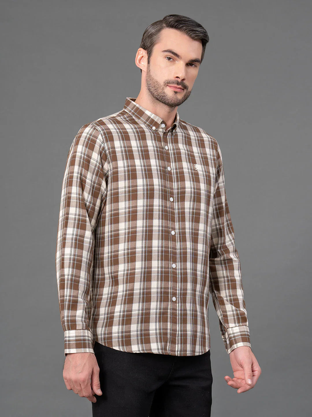 RedTape Brown Checked Shirt for Men | Classic & Versatile