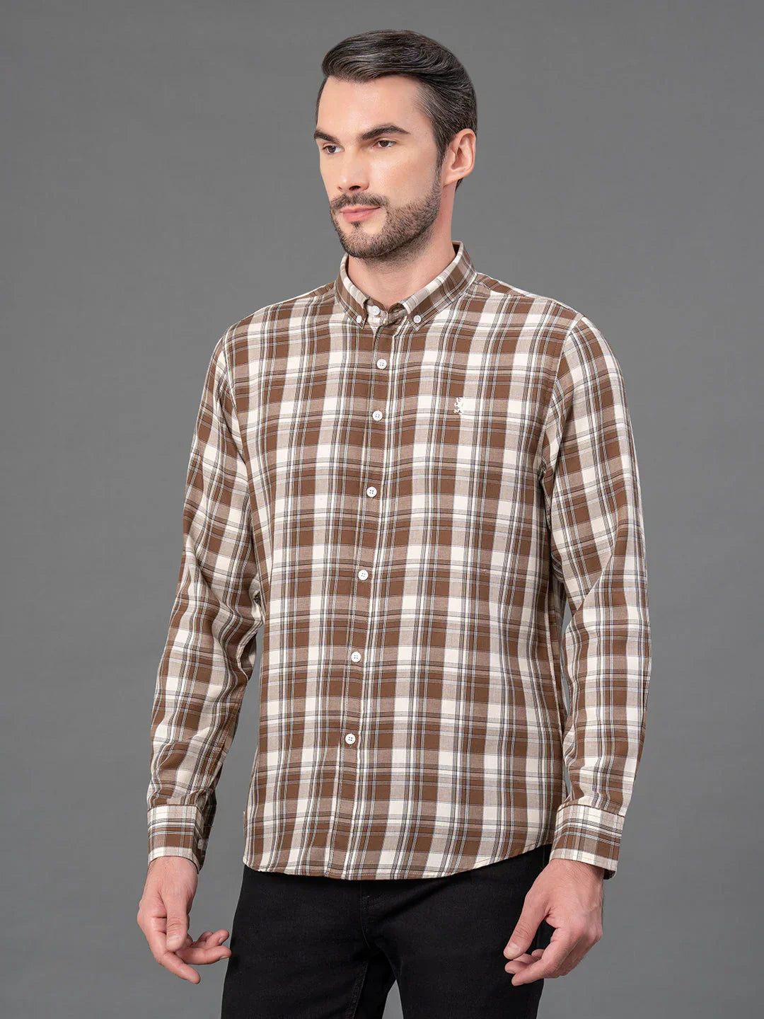 RedTape Brown Checked Shirt for Men | Classic & Versatile