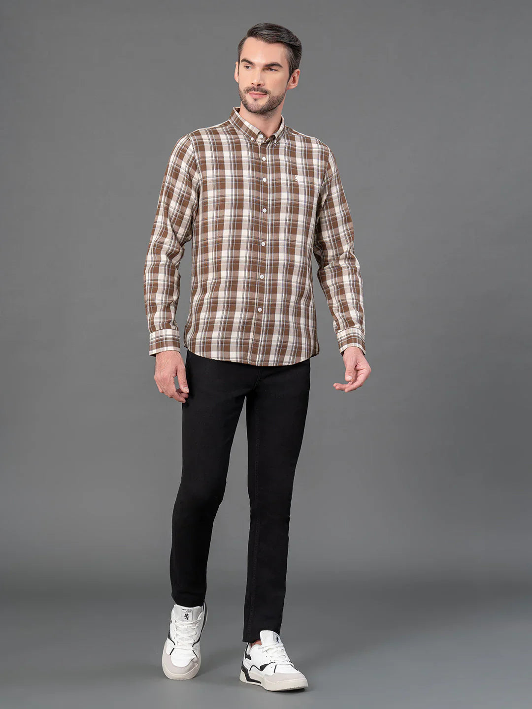 RedTape Brown Checked Shirt for Men | Classic & Versatile