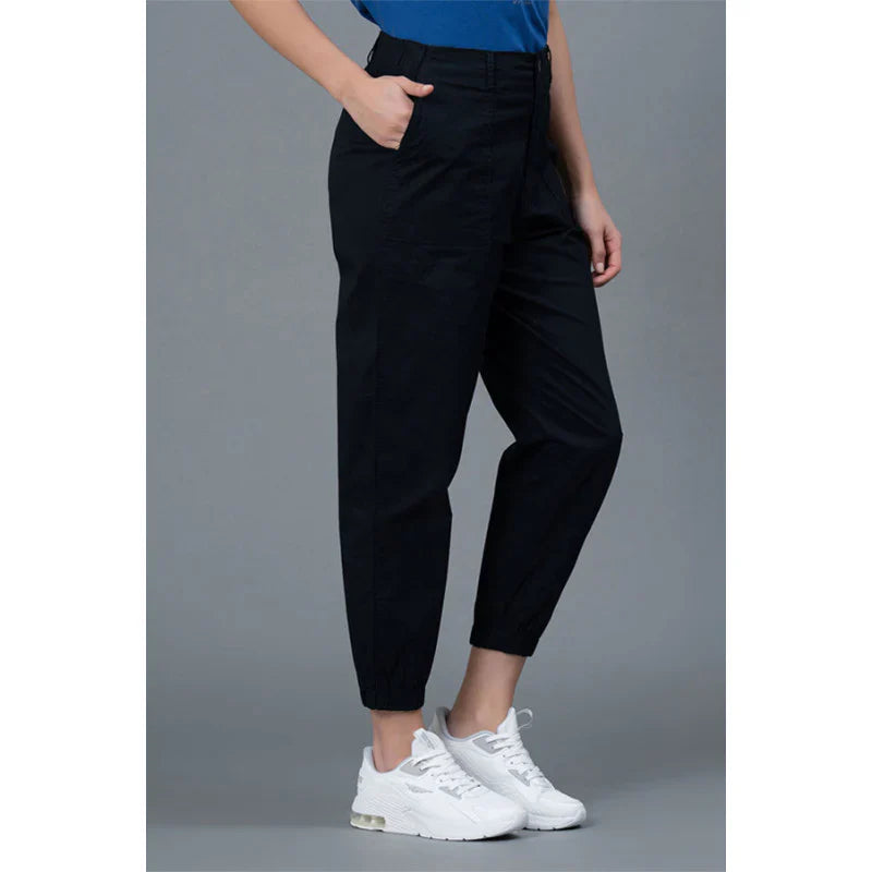 Mode by RedTape Black Cotton Joggers for Women | Solid Pattern Joggers for Women