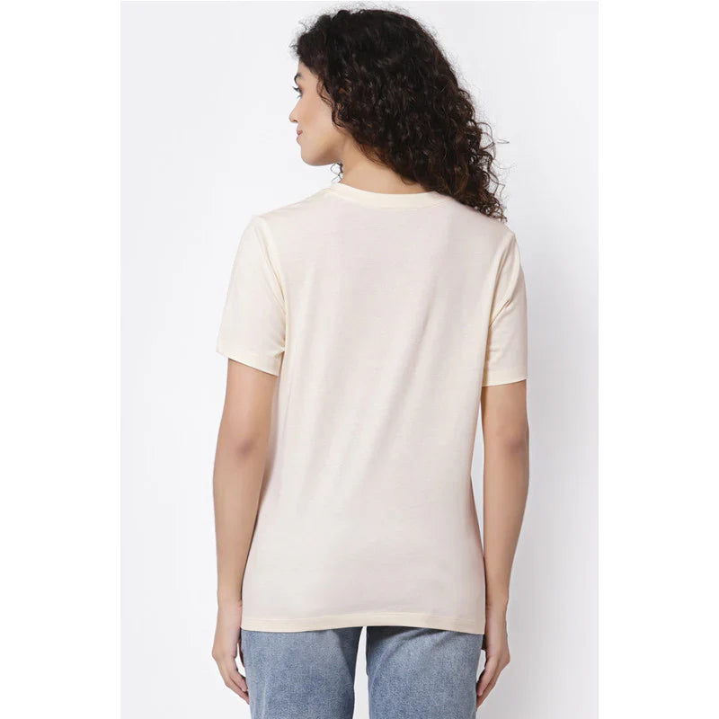 Mode By RedTape Women Ivory Round Neck T-Shirt