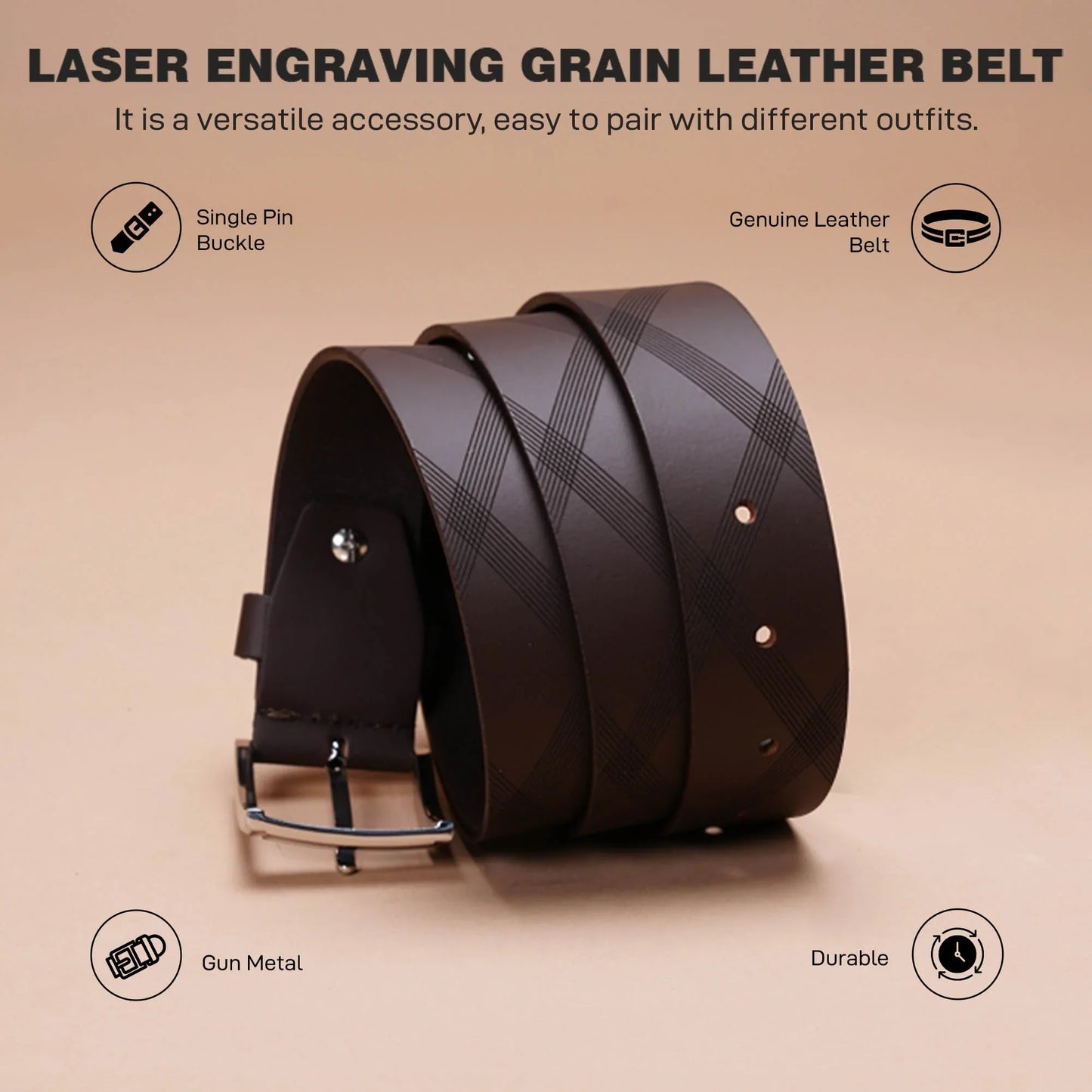 Red Tape Leather Belt For Men | Classic And Durable