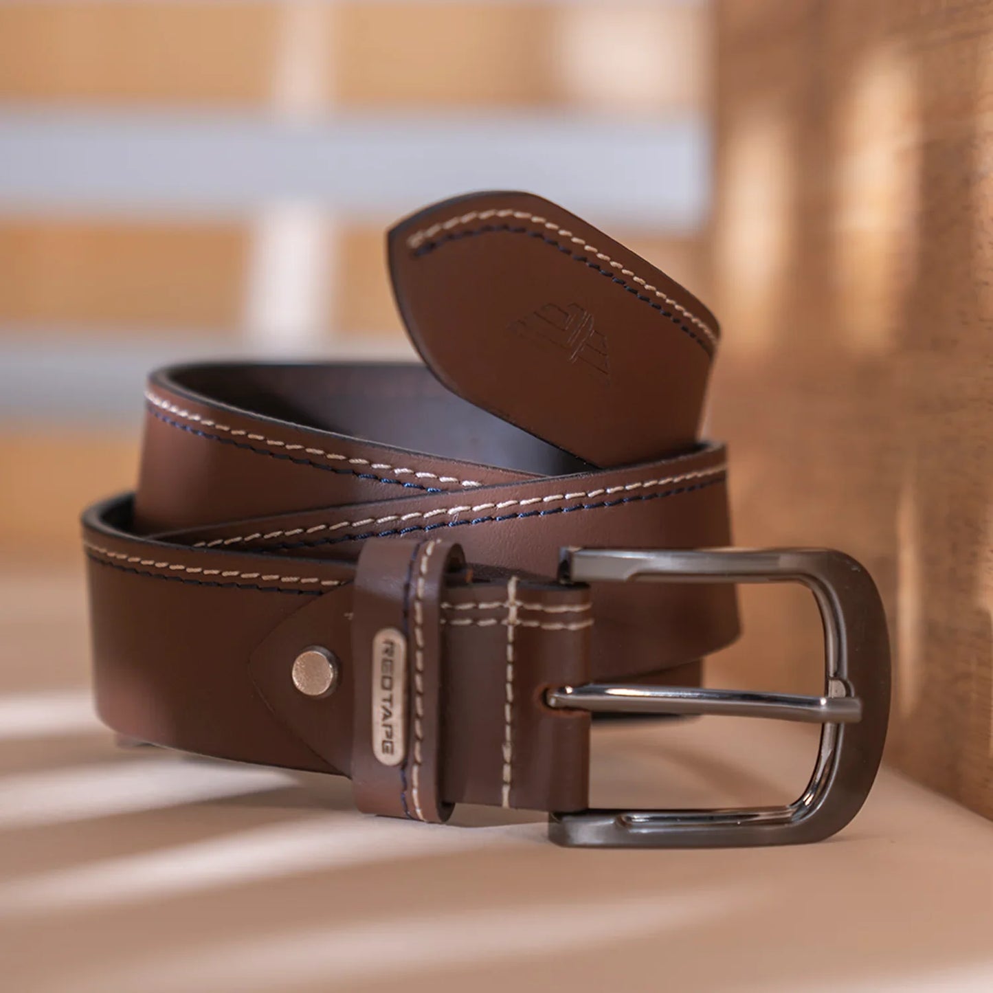 Red Tape Genuine Brown Leather Belt For Men | Solid Leather Belt | Classic and Durable