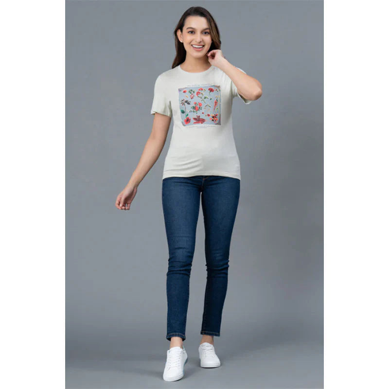 Mode by RedTape Casual Cotton T-Shirt for Women | Round Neck Casual Graphic Print T-Shirt