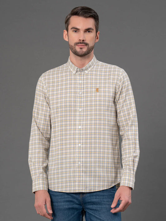 RedTape Light Khaki Checked Shirt for Men | Classic & Versatile