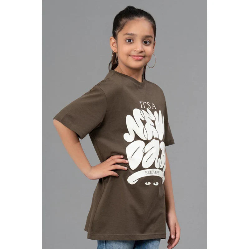 RedTape Unisex Kids T-Shirt- Best in Comfort| Cotton| Dark Olive Colour| Round Neck| Regular Look