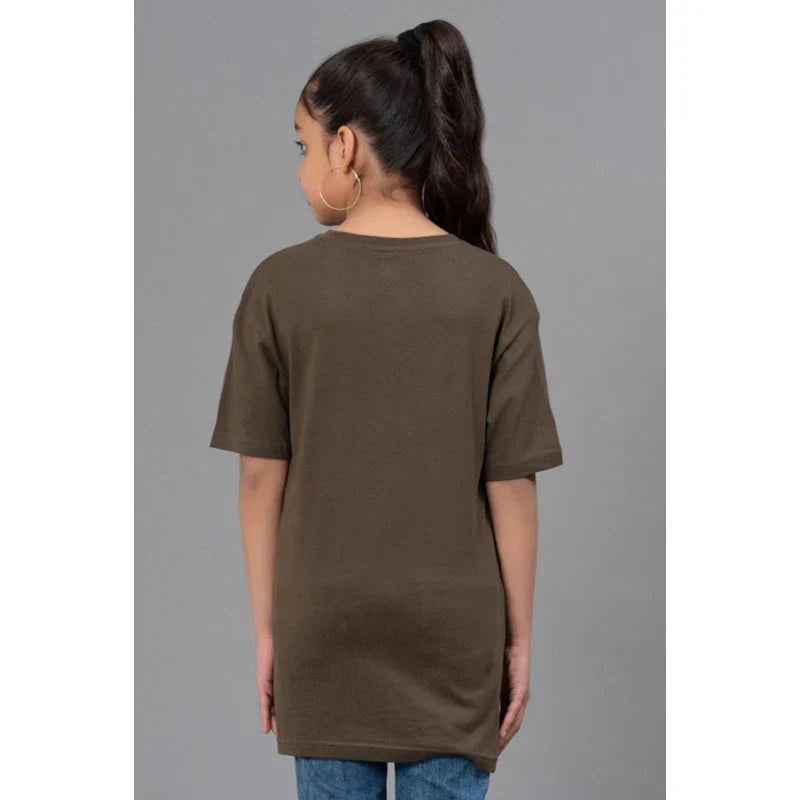 RedTape Unisex Kids T-Shirt- Best in Comfort| Cotton| Dark Olive Colour| Round Neck| Regular Look